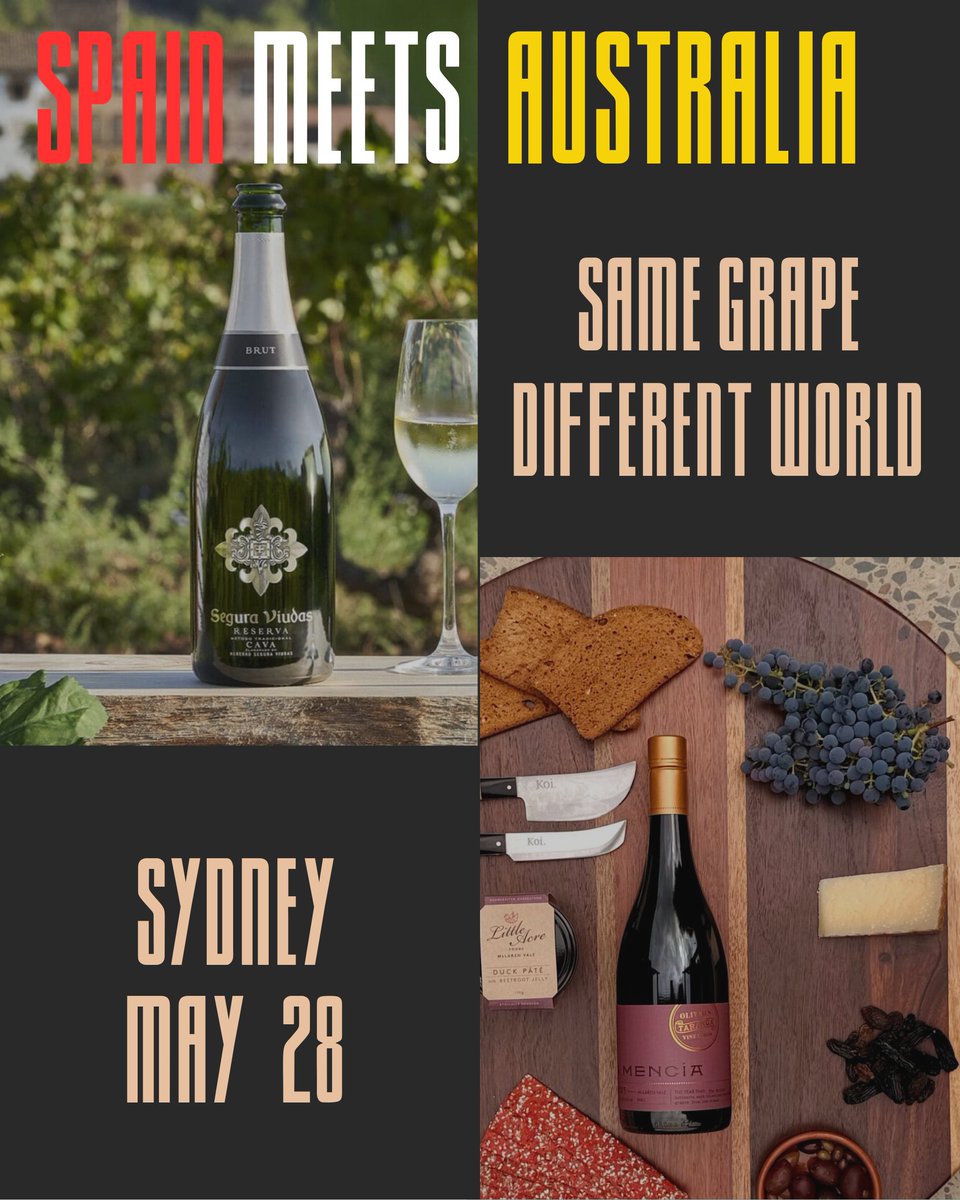 WineComAust's tweet photo. In Sydney? Don't miss our tasting this Thursday (28th) when we explore Spain’s iconic varieties through an Australian lens - 5 flights, with 1 wine from Spain + 1 from Oz. A masterclass filled with insight, flavour and a few surprises. @MarkusPatz  https://t.co/PDAYneFBMv https://t.co/BidpTA2Dlm