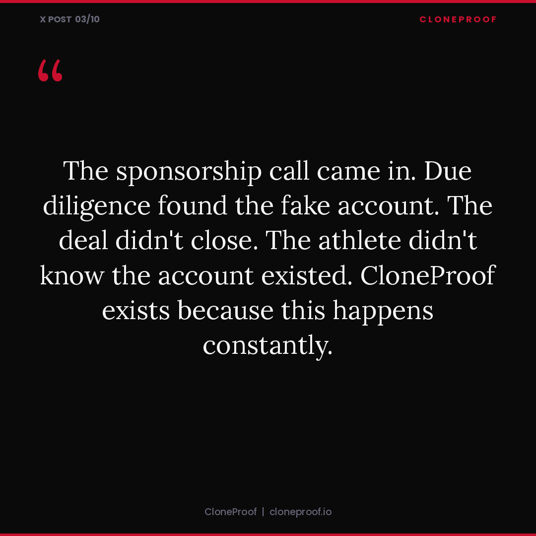 CloneProof's tweet photo. Sponsors can pull deals for athletes if their detection team finds something online that could blow back on them or make them look bad. Clean up your digital brand with CloneProof. https://t.co/YjXcmBFwY1