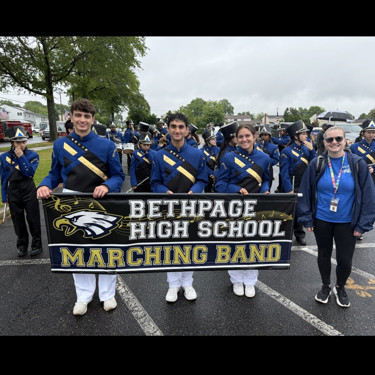 CBS_Bethpage's tweet photo. We had a great day supporting our Bethpage Memorial Day parade.  Thankfully, Mother Nature gave us a special Golden Eagles break in the rain. Thanks to all our students and staff for a wonderful celebration of our community members who made the ultimate sacrifice.  #WeAreBethpage https://t.co/i7OsAnpLGj