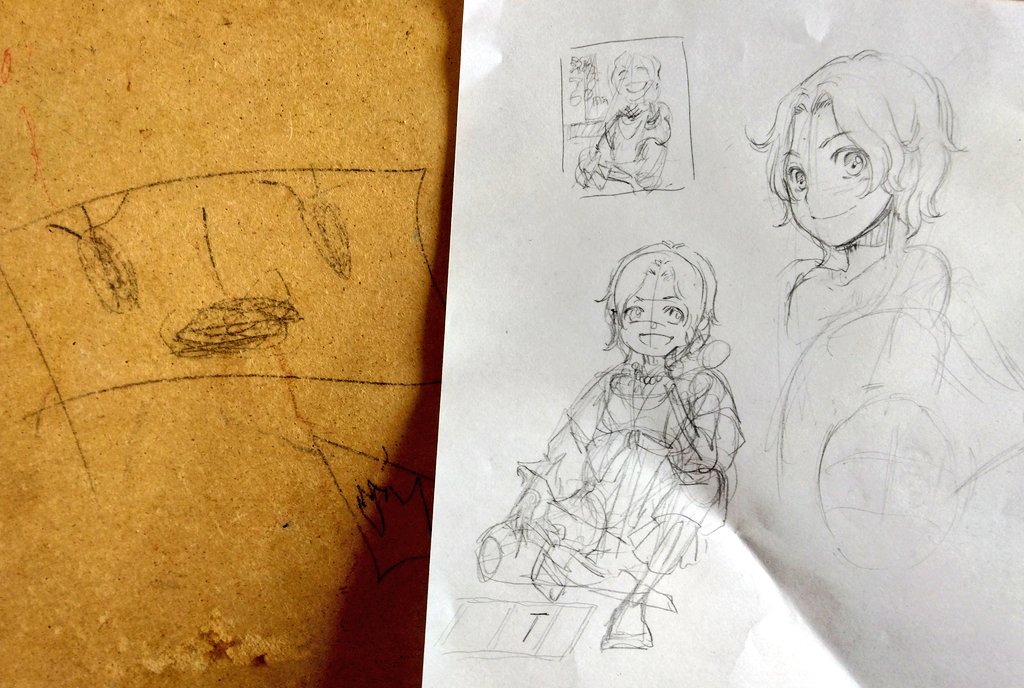 アズ60周年祝賀色紙ラフ 左の四角い顔は幼児だった頃のSuiriの落書き
