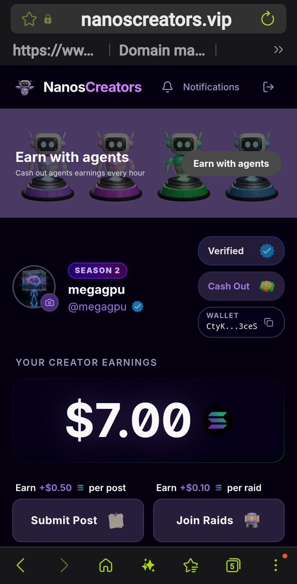 MegaGPU's tweet photo. Earn passively with @NanosWallet. Here's how: Follow @NanosWallet and @NanosCreators, go to https://t.co/qNLQxQE6kr, and register. Then, create your personal wallet, add some funds, and purchase agents that will work for you day and night. My $NANOS earned with my AGENT NANOS VIP miners.