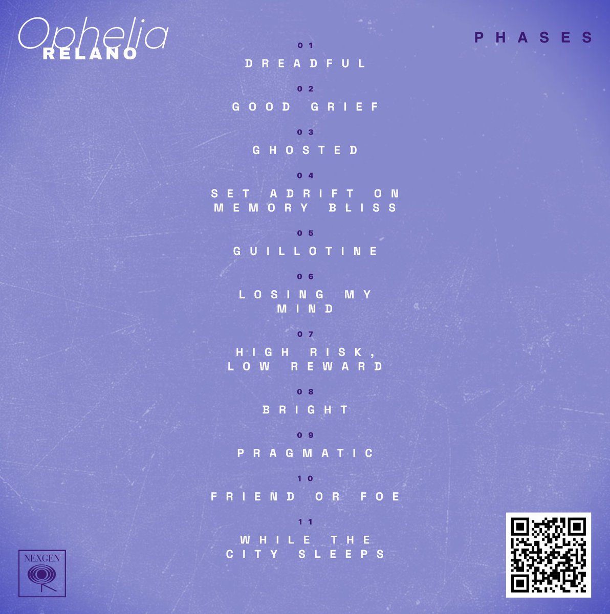 OpheliaRelano's tweet photo. It was just me, @GaryPeavey and my teenage drama. Here’s the full track list for ‘Phases.’ Pre-save through the QR code or the following link.

🔗 https://t.co/CNMGLQKCSi https://t.co/S6CR85PbGG