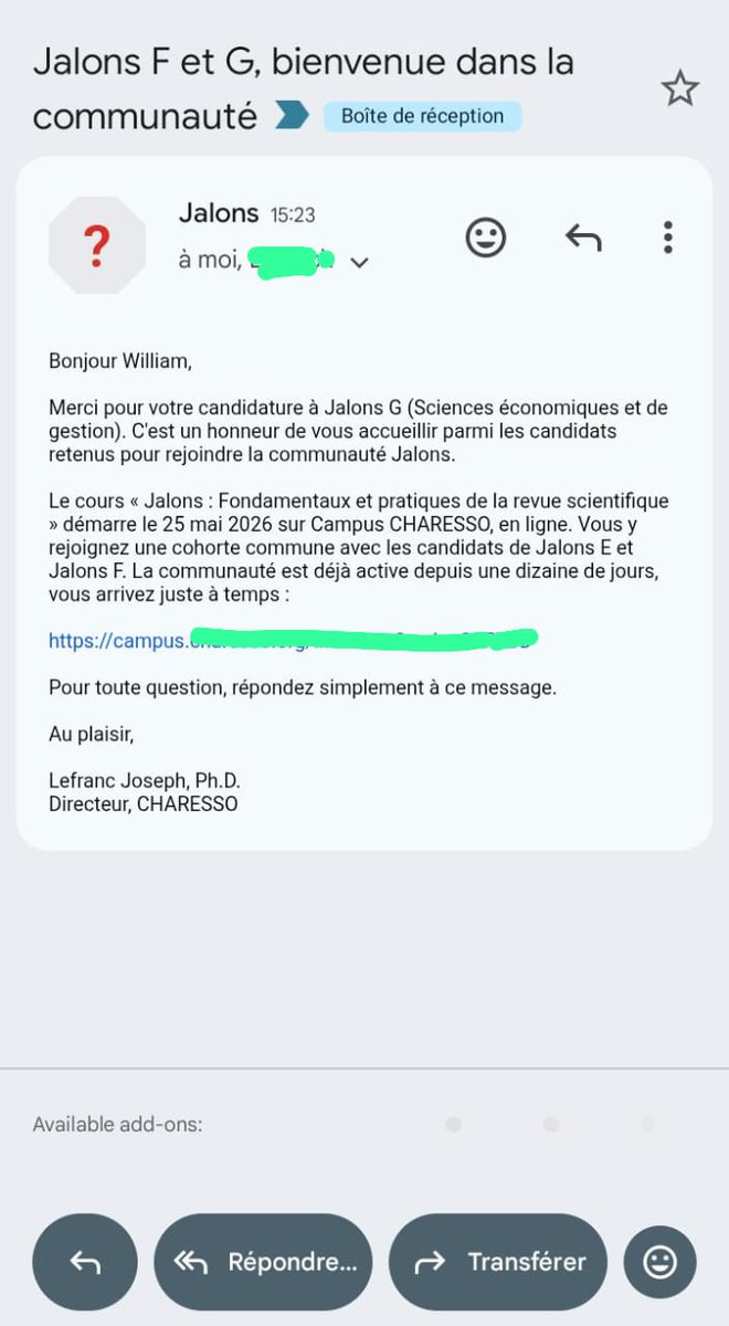 ClervilWilliam's tweet photo. Honoré d’annoncer ma sélection comme membre du Jalon G — Sciences économiques et de gestion de CHARESSO.
Une étape qui renforce mon engagement envers la recherche scientifique. 

#CHARESSO #JalonsG #SciencesEconomiques #RechercheScientifique #Haiti https://t.co/ImqxR1bJ6T