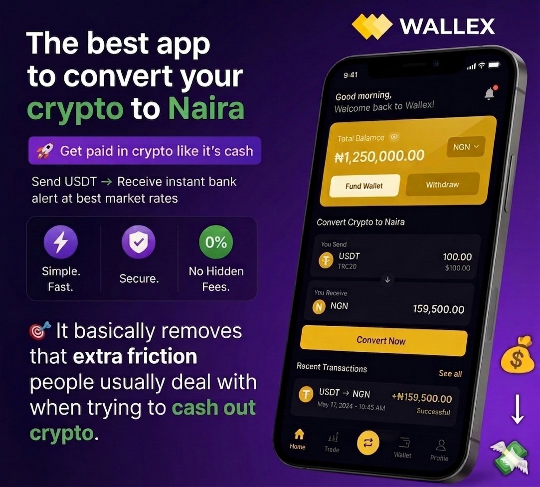 mezcanglobal1's tweet photo. I’ve been looking for simple ways to turn crypto into Naira without any stress...

And recently i came across @wallexhq.

No long process. No P2P stress. No waiting on random buyers.

Just send crypto → receive Naira.
(ASAP)

What stood out to me is how straightforward it is.

You send your crypto (like $USDT), and you receive Naira directly in your bank account. No complicated steps, no waiting around, just a clean conversion flow that feels easy to use.

From what I understand, @wallexhq is built around making crypto more usable in everyday life. Not just holding or trading, but actually moving value smoothly between crypto and fiat.

Some of the key things it focuses on:

🔹Fast crypto to Naira conversion

🔹Direct bank transfers

🔹Simple user experience

🔹Designed for everyday transactions, not just traders

It basically removes that extra friction people usually deal with when trying to cash out crypto.

What I personally like is the direction - crypto becoming something you can actually use like normal money, without stress or long processes in between.

My Thought

This is the kind of simplicity crypto needs. Less complexity, more real-life usability. If it keeps improving like this, it could easily become part of everyday financial tools for people using crypto through #wallexhq.

Here’s the link, check it out and thank me later:
https://t.co/xvbs9Rvssr

And you're welcome 🤗 

#Crypto #USDT #Nigeria #Fintech
