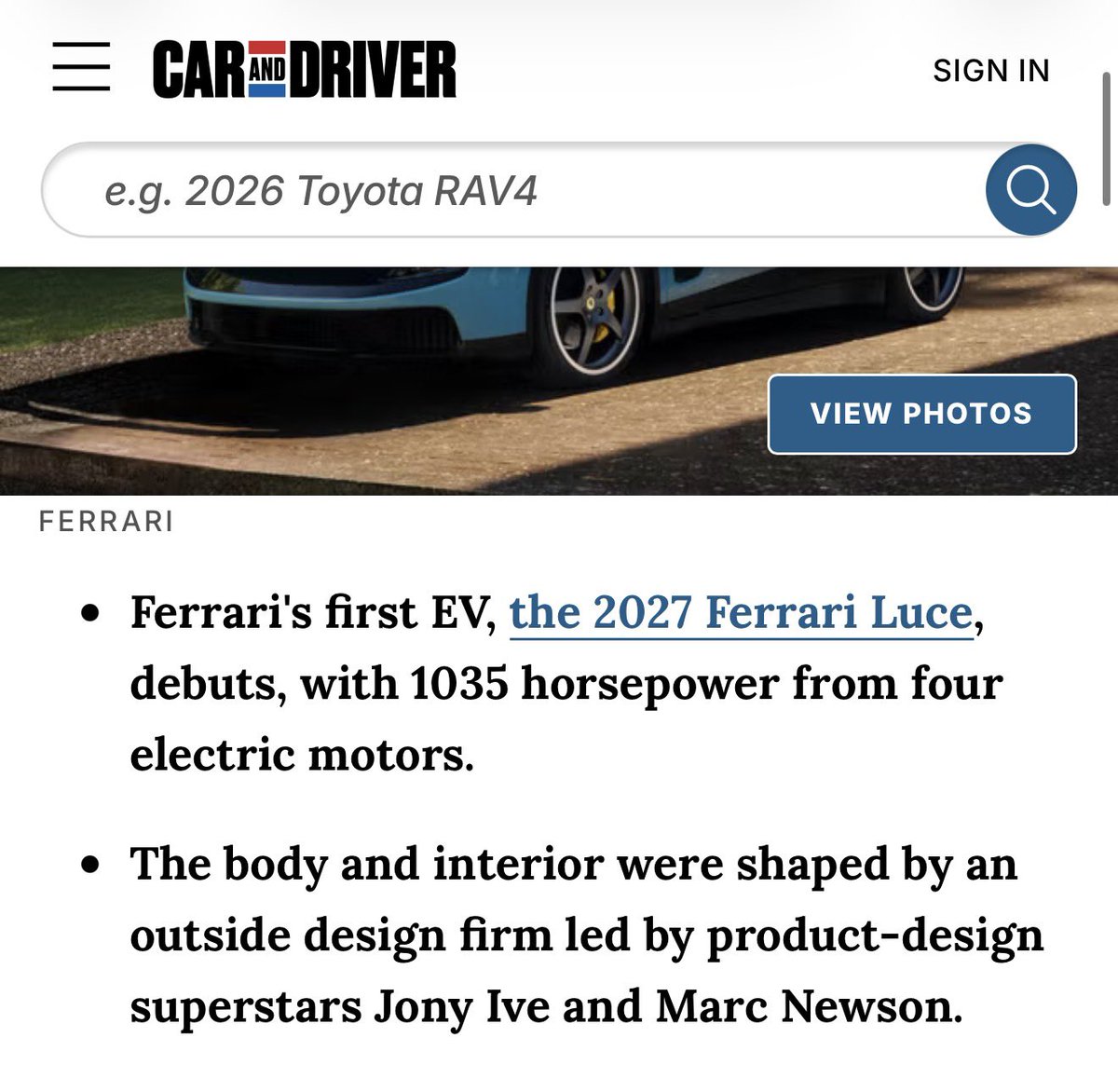 niccruzpatane's tweet photo. @wholemars Ferrari and LoveFrom collaborated on the exterior &amp; interior https://t.co/UYO7a9BQVL