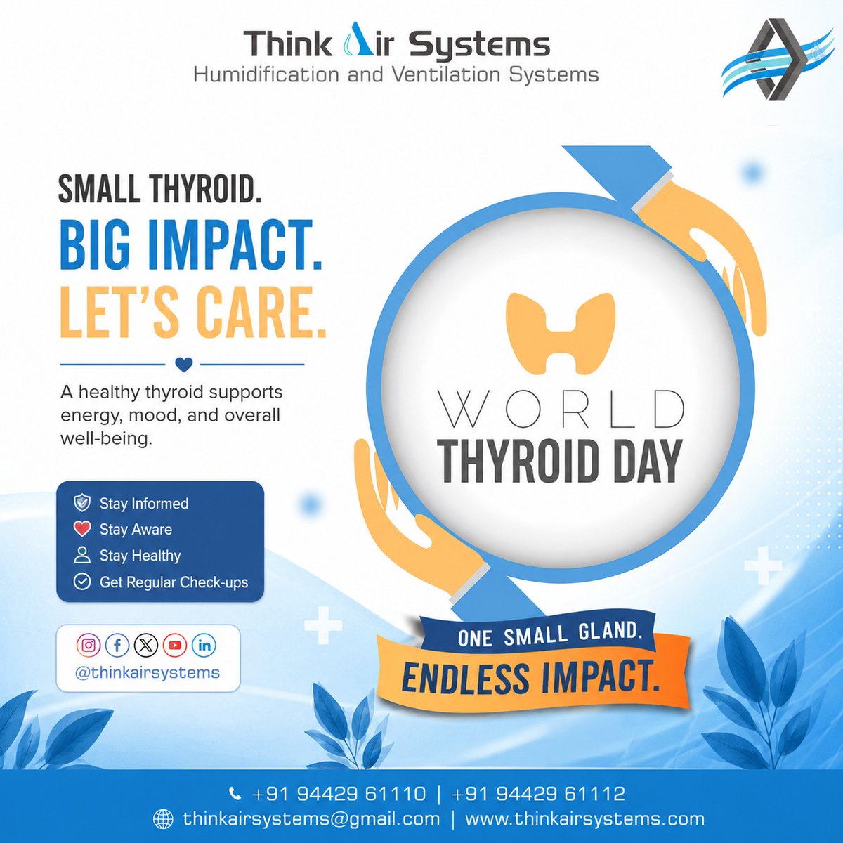 ThinkAirSystems's tweet photo. #WorldThyroidDay Think Air Systems Humidification System Manufacturer World Thyroid Day #Humidification #Ventilation #MiniAirWasher #FogSystem #Sparynozzle  #Damper #Diffuser #ExhaustFan #AirGrill #AirtightDoor #CoolerPad #Airwasher #Ducting #MicronFilter #TextilePlant #HVAC https://t.co/Kkhsp0dPQe