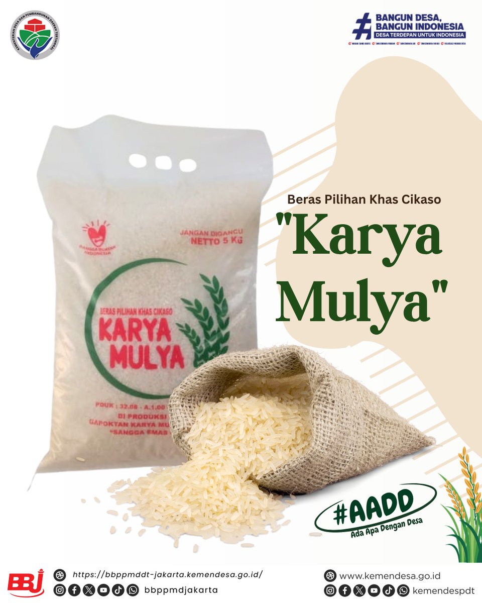bbppmd_jakarta's tweet photo. 🌾 AADD | Dari Sawah Desa, Hadir Beras Premium Berkualitas 🌾

Halo #SobatDesa, Desa Cikaso, Kecamatan Kramatmulya, Kabupaten Kuningan, Jawa Barat membuktikan bahwa potensi pertanian desa mampu menjadi penggerak ekonomi masyarakat melalui pengelolaan https://t.co/vtw5rnXF4r