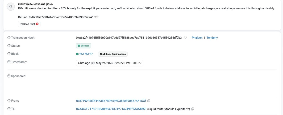 BitJungle_team's tweet photo. 5月25号夜间，New Market Trading team被盗$3M，被盗原因为合约存在漏洞，目前被盗资金仍停留在黑客地址上0xa447f71782135ab96a71374271a749ff7aa54859，项目方正在链上联系黑客进行挽损 https://t.co/8Pgs6g5hA8