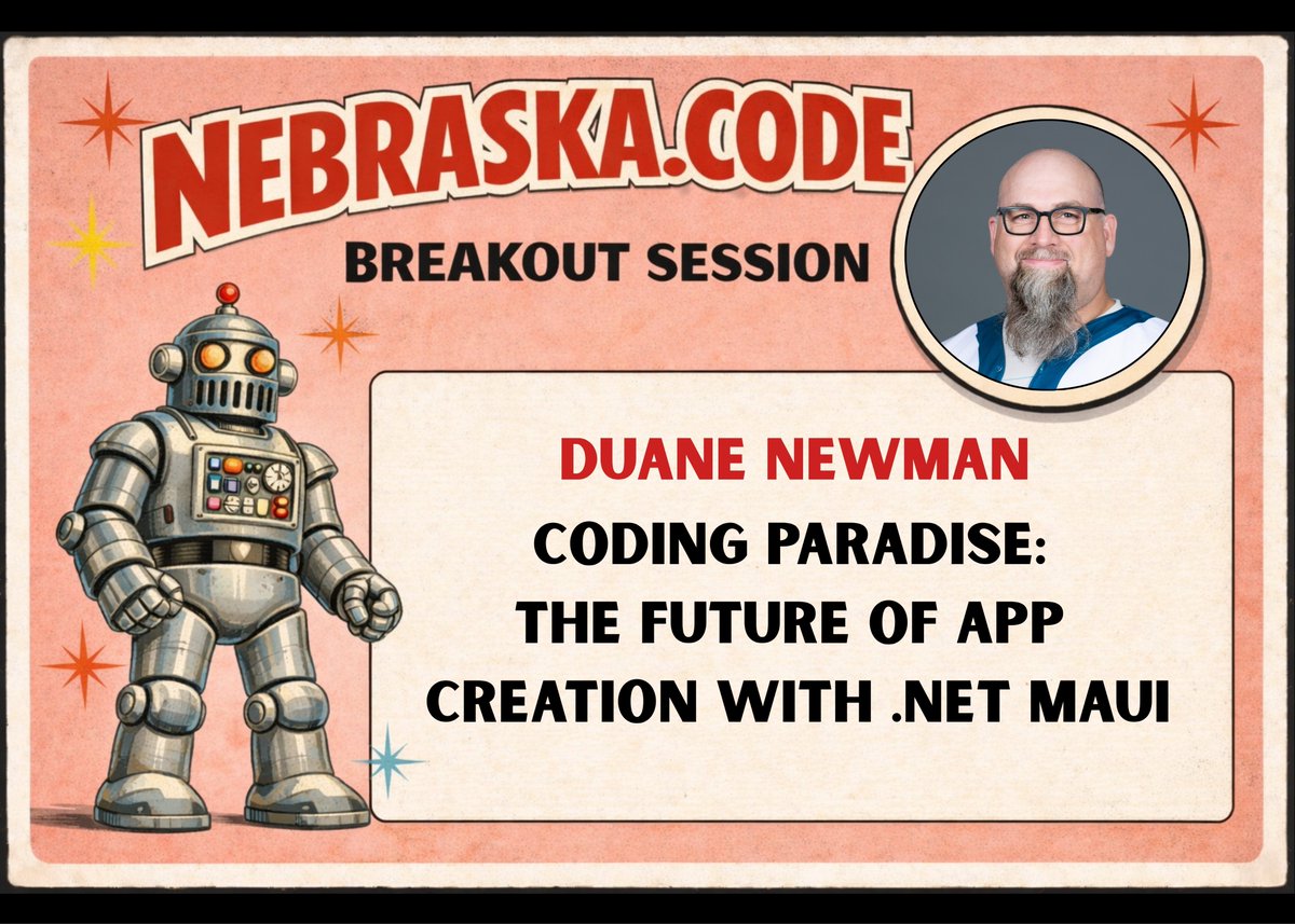 ConferenceNE's tweet photo. @duanenewman presents 'Coding Paradise: The Future of App Creation with .NET MAUI' this July at Nebraska.Code().
https://t.co/YfMDImPYbn
#AppCreation #CrossPlatform #AppDev #NETMAUI #Microsoft #MultiPlatform #UI #CSharp @omahanug #XAML @javacodegeeks @pfizer @ElsevierConnect https://t.co/B8C7oSSpp4