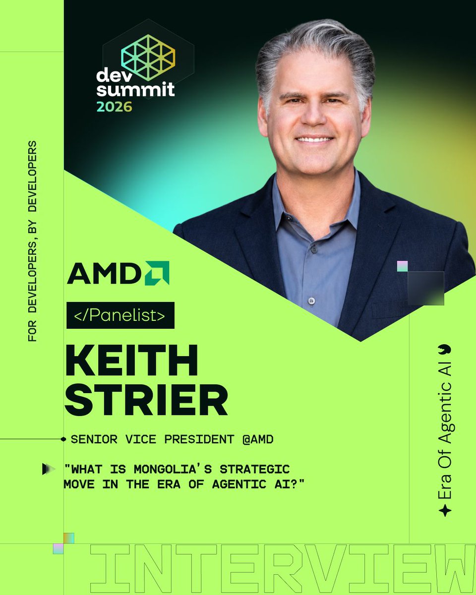 UnreadToday's tweet photo. 🚀 Дэлхийн хагас дамжуулагчийн технологийн аварга @AMD  компанийн Ахлах дэд ерөнхийлөгч @kbsdigital -ийн гал асаасан ярилцлага DevSummit 2026 арга хэмжээний тайзнаа!

Өнөөдөр дэлхийн технологийн салбарын хамгийн халуухан сэдэв бол гарцаагүй Agentic AI. Түүнийг ажиллуулах суурь хэрэгцээ болох GPU (График процессор)-ийн зах зээлд АНУ болон БНХАУ-ын өрсөлдөөн улам ширүүссээр байна.

⚡ Тэгвэл БНХАУ-тай хил залгаа, АНУ-тай "Гуравдагч хөрш"-ийн бодлоготой Монгол Улс энэ том давалгаанд хэрхэн тэнцвэрээ хадгалж, зөв нүүдэл хийх вэ?

Манай улсад ямар боломж, сорилт байгааг AMD компанийн Ахлах дэд ерөнхийлөгч (SVP) Keith Strier-тэй хийсэн онцгой ярилцлагаас олж мэдээрэй.

🔥 Зөвхөн DevSummit 2026 арга хэмжээний тайзнаас хүлээн авч үзэх боломжтой.

🗓️ Хэзээ: 5-р сарын 30, 31
📍 Хаана: Тусгаар Тогтнолын Ордон
🎟️ Тасалбар худалдан авах: https://t.co/ckHWu71oqG