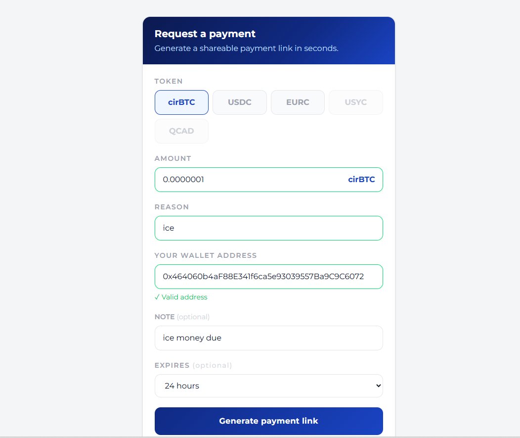 EGCrypt_'s tweet photo. @Paynote_arc now supports cirBTC. You can now request payments in USDC, EURC, or cirBTC on @arc.
https://t.co/M5dSaezZls https://t.co/YV6Pp5PGTc