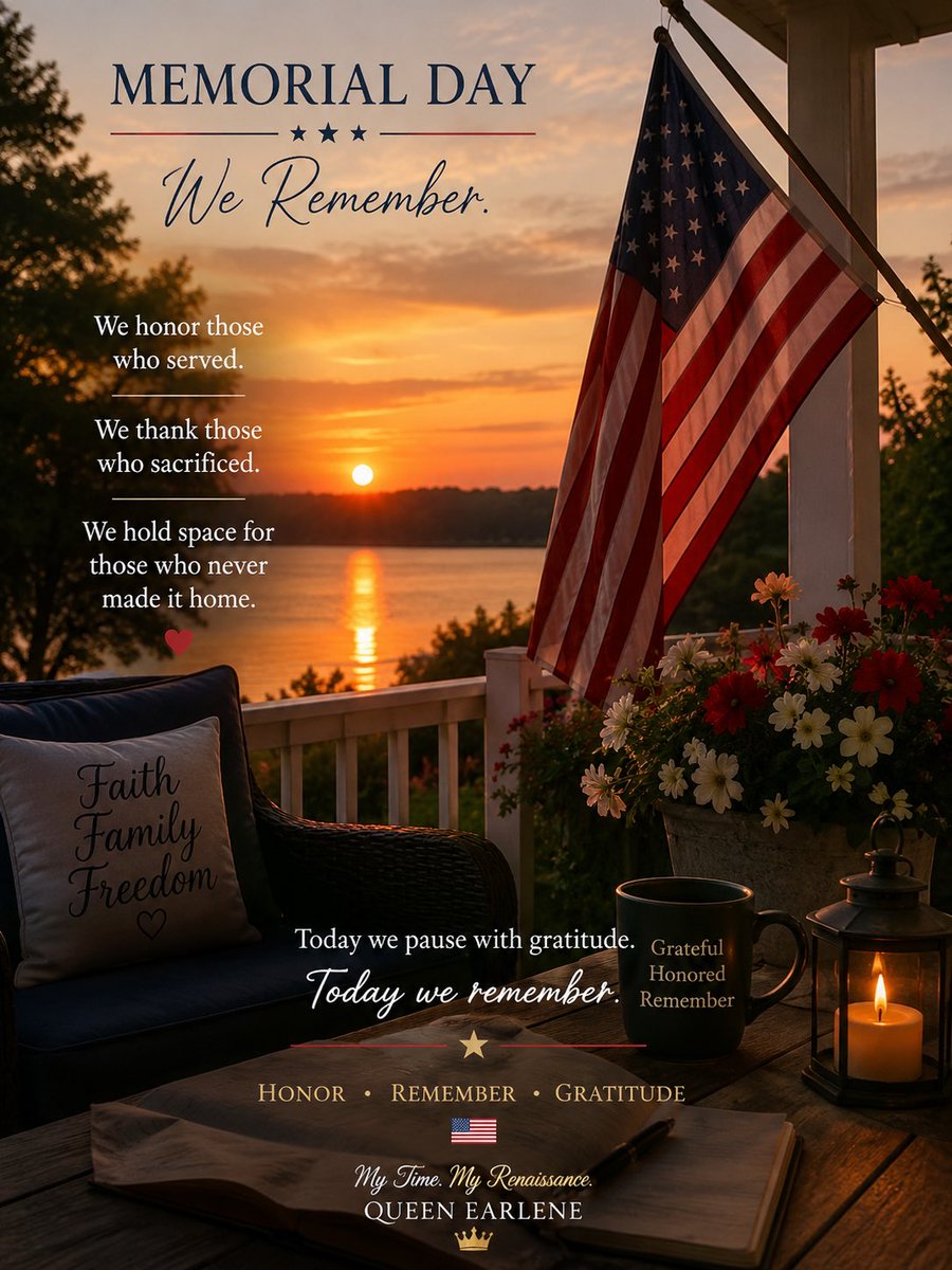 queenearlene's tweet photo. As Memorial Day comes to a close—

Remembering those who served.

Those who sacrificed.

Those who never made it home.

🇺🇸🤍

May we carry gratitude beyond today.

#MemorialDay #QueenEarlene https://t.co/o7nAeKtbdE