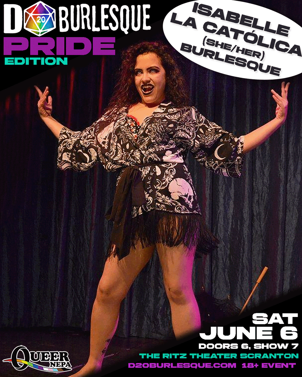 d20burlesque's tweet photo. PERFORMER SPOTLIGHT: Isabelle La Católica
Isabelle La Católica is a queer Puerto Rican vampire that lives for blood, spooks and rock and roll (or post-punk and 80s jams). 

Don't miss Isabelle June 6th
D20 Burlesque Pride Edition
The Ritz Theater- Scranton, PA https://t.co/jTXMuvMp3m