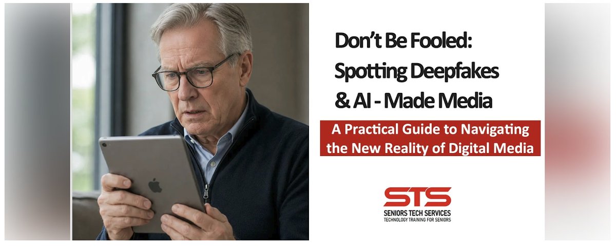 Seniorstechserv's tweet photo. Can you tell a real photo from an AI fake? Scammers are betting you can't. 🎭 Join @SeniorsTechServices for Don't Be Fooled: Spotting Deepfakes & AI-Made Media - A Zoom webinar for older adults. 
✅ Spot fakes ✅ Avoid AI scams ✅ Stay safe online
Register HERE:  https://t.co/6K8niPtUrB #AIScams #DeepfakeAwareness #OnlineSafety #SeniorsOnline