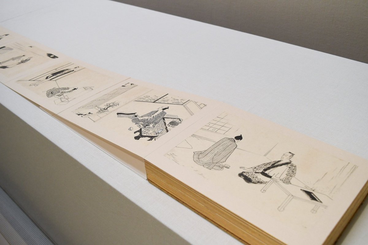 ccma_jp's tweet photo. 【小村雪岱展後期展示(5/8〜6/7)の見どころ5】挿絵の仕事では特に邦枝完二との連載小説は名コンビといわれました。邦枝との最初の仕事「江戸役者」は、人気役者八代目市川團十郎と彼を取り巻く人々の人間模様を描いた連載小説。本展では近年見出された、挿絵原画全70図が貼り込まれた貴重な画帖を展示！
その後の「雪岱調」確立への一歩となった作品をお見逃しなく。雪岱の挿絵を中心に、担当学芸員が展示作品を紹介する市民美術講座「小村雪岱―挿絵の愉しみ」も5/30(土)14:00-開催！展示と合わせてお楽しみください。