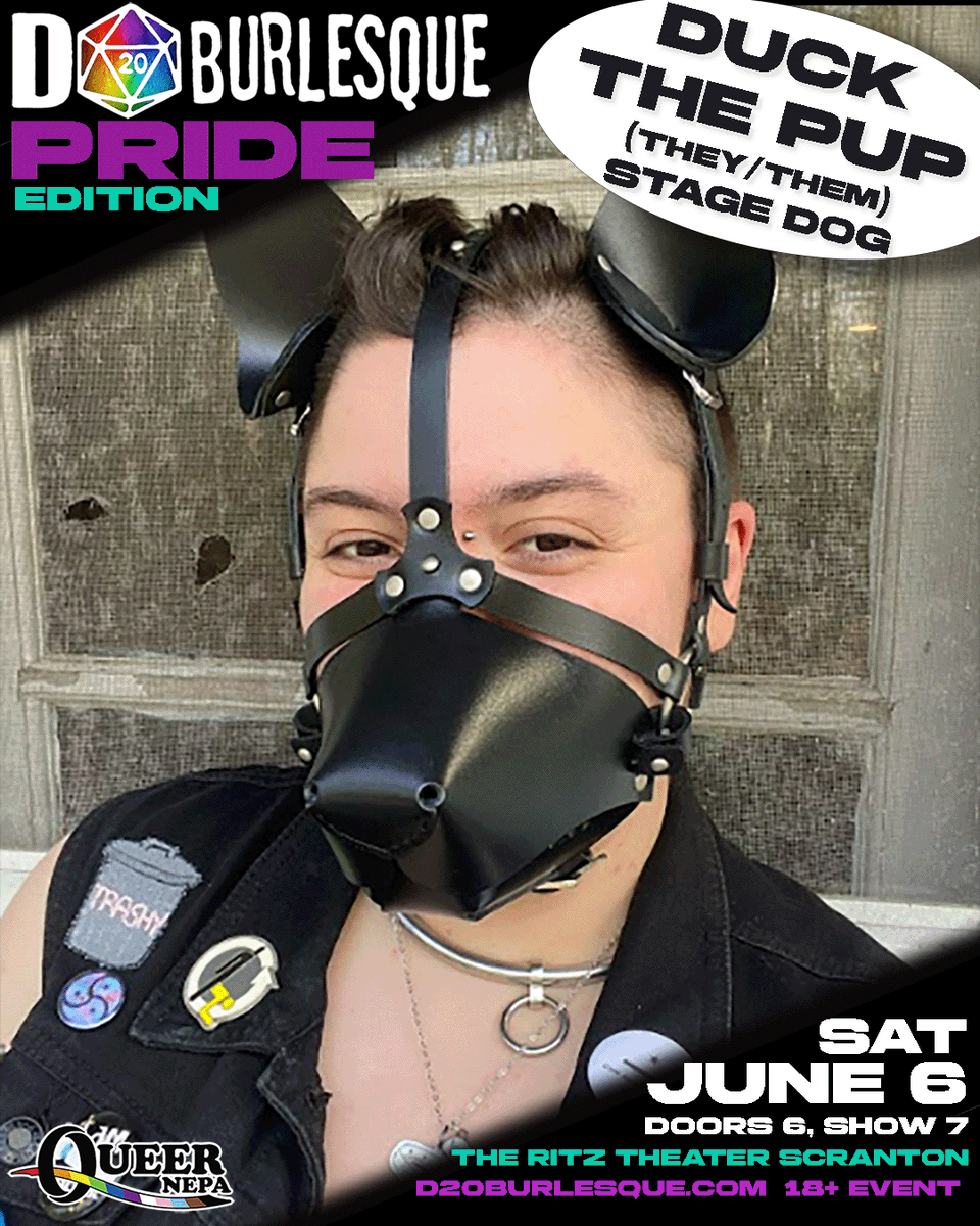 d20burlesque's tweet photo. PERFORMER SPOTLIGHT: Duck the Pup
Duck is a mischievous puppy who’s all bark and maybe just a little bite. What they lack in dancing ability they make up for by being a very good boy…when bribed with treats. 
Don't miss Duck the Pup June 6th
The Ritz Theater - Scranton https://t.co/VHc6qPpqYy
