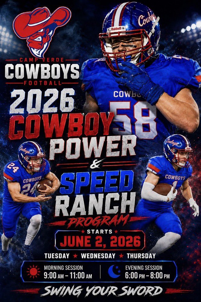 cvhsfb's tweet photo. Voluntary summer training starts up June 2nd, 9:00 AM. Let’s get prepared for a great season. Hope to see you there! #campverdefootball #cvhscowboys #swingyoursword https://t.co/6GoVqoNQfz