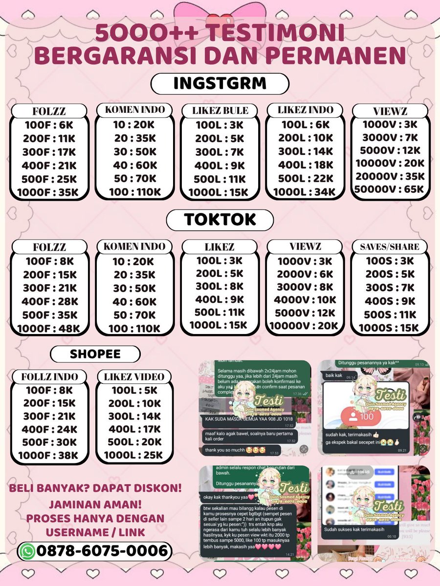allegae's tweet photo. Everyday Ridi Jasa Sosmed Trusted Sejak 2O18 

💌 order wa: 087860750006
💗 testie cekpinn

t. jual tiktok ig like foll view likes beli trusted upfoll follower followers folls views jasa comment save komen save share buzzer indo shopee permanen murah instagram indonesia zonauang https://t.co/dC5S0As7Ib