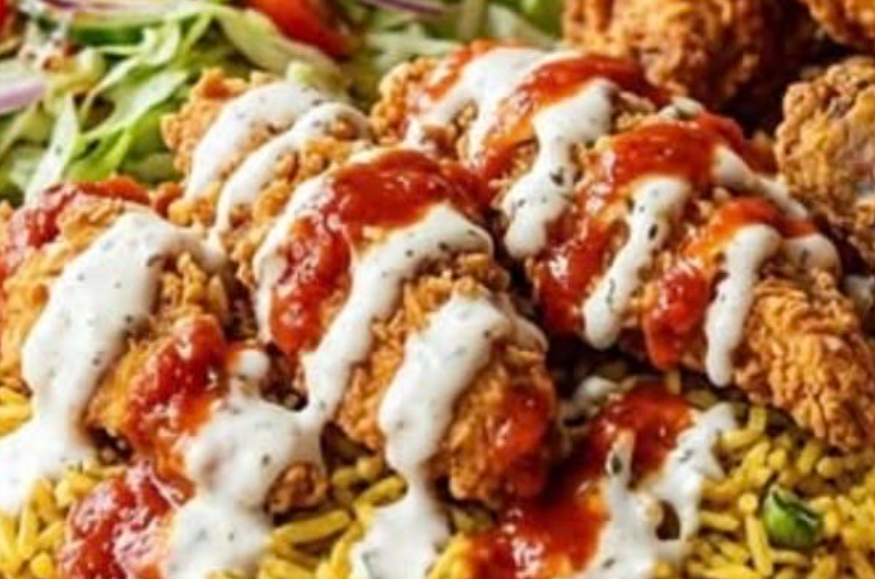SlopAutopsy's tweet photo. @fckmoddy Sorry bro, but that’s on you. That sauce makes no sense, and why is there a random mix of chicken tenders, legs, and thighs? I’ve never seen a restaurant plate bone-in fried chicken with tenders like that.

Any restaurant using AI food images should be blacklisted instantly. https://t.co/ddGMEDjtcV