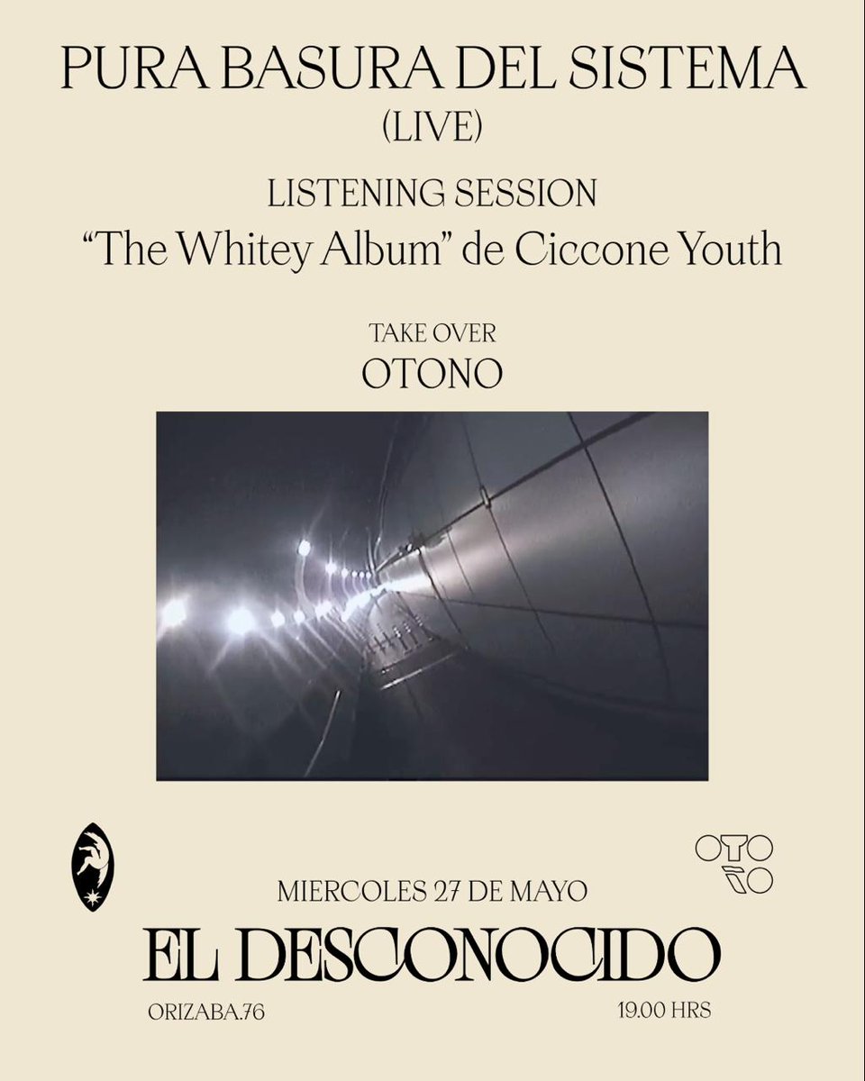 OTONOspace's tweet photo. Esta semana, continuamos el ciclo en #ElDesconocido con una escucha especial de The Whitey Album (de Ciccone Youth) y Pura Basura del Sistema, proyecto de Nancy Samara, en vivo.

–Miércoles 27 de Mayo, 7pm en adelante @ Orizaba #76, Roma CDMX. #EntradaLibre 🔥💥 https://t.co/69yXBz2HTF