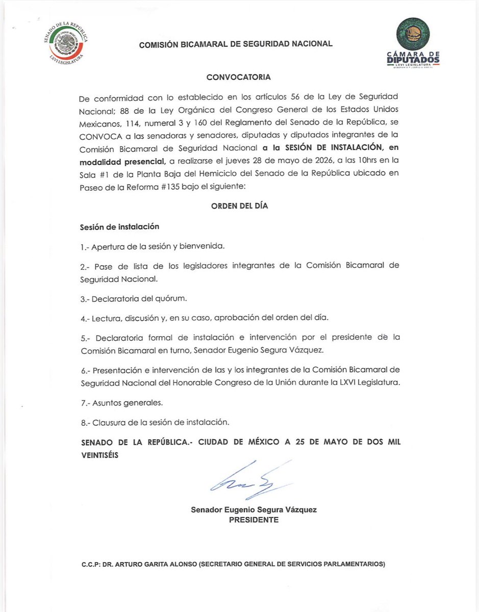 letroblesrosa's tweet photo. ‼️Por fin‼️ Con 20 meses de retraso, se instalará la Comisión Bicamaral de Seguridad Nacional el próximo jueves.

El @senadomexicano impuso su criterio y la presidirá el senador morenista Eugenio Segura. https://t.co/JYtUk0VEqg