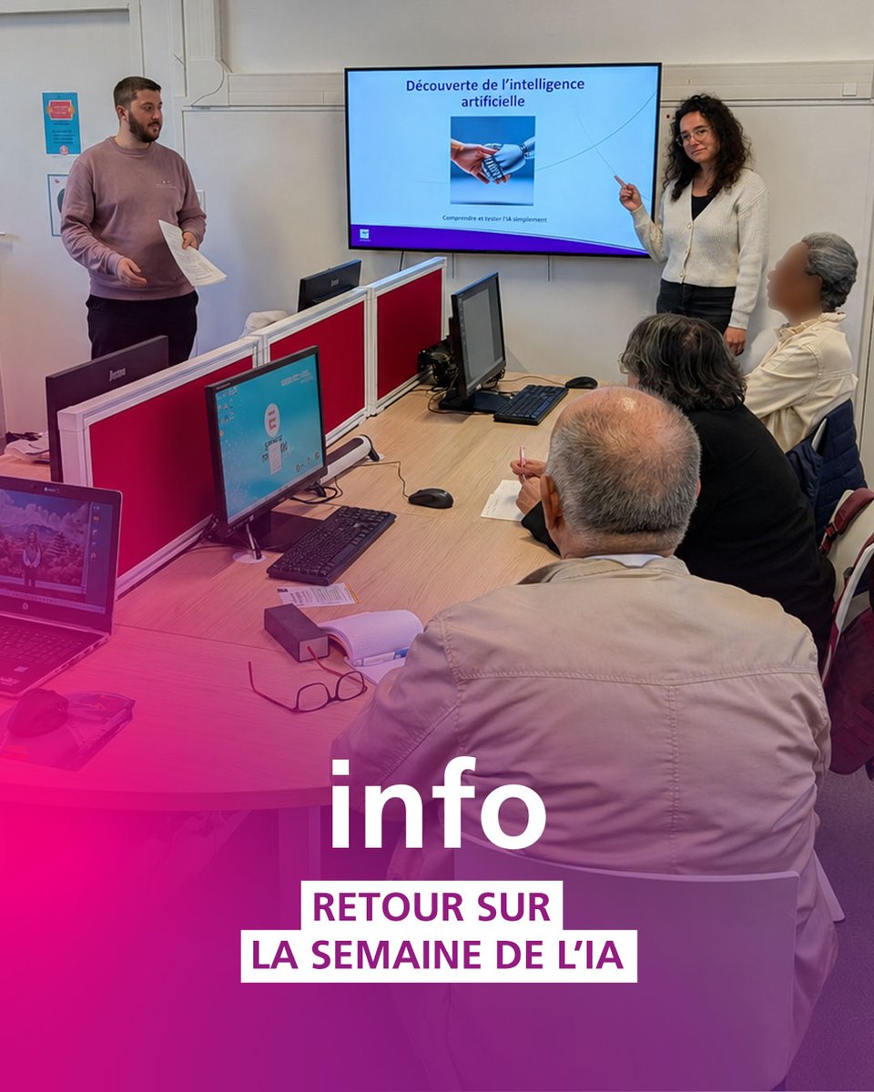 villeagen's tweet photo. [INFO] Retour sur la Semaine de l'IA à Agen  🤖✨

Comment l’IA transforme notre quotidien, notre éducation ou même notre créativité ?

La Ville d’Agen a exploré ces questions lors de la Semaine de l’IA, un événement dédié à la découverte et à la sensibilisation autour de l’IA. https://t.co/PwYB0tR3gO