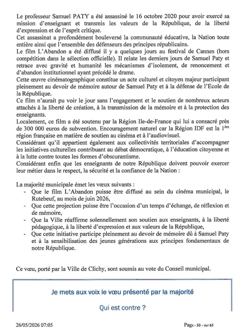 patricepinard's tweet photo. J'ai bien évidemment voté POUR ce vœu présenté par la majorité municipale en hommage à Samuel Paty, et avec fierté !
Face à l’obscurantisme et à la haine, le devoir de mémoire et de vigilance est plus que jamais essentiel.
À Clichy, nous réaffirmons notre attachement à la République, à la laïcité et à la liberté d’expression.
Clichy avec Samuel Paty.
#SamuelPaty #DevoirDeMémoire #LibertéDExpression #Laïcité #République #Clichy #LAbandon