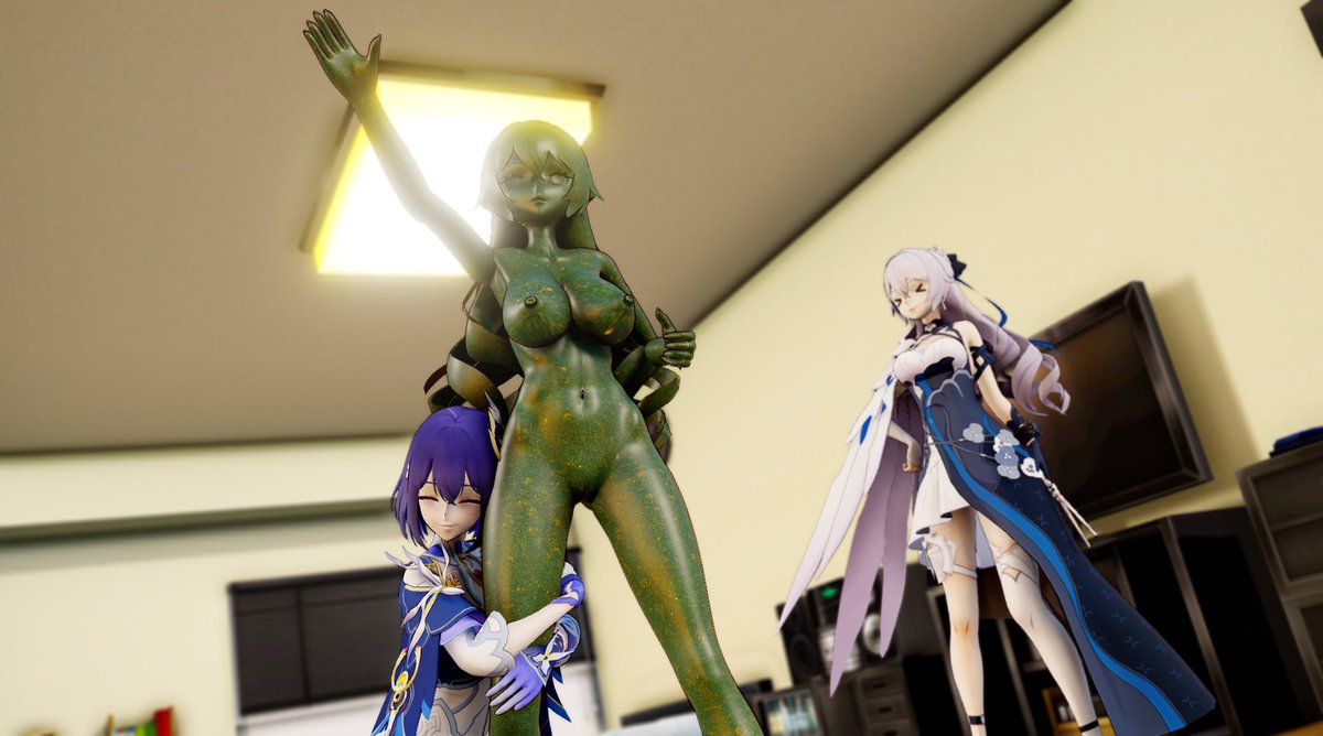 stiffmybody's tweet photo. Bronya: "Seele... care to explain why there is a life-sized "tragic" statue of me in your room?" 🤨🪨

Seele: "I-it's for interior design, Bronya-onee-chan! It really anchors the room together!"

#Asfr #katame #petrification #固め #状態変化 #mmd #崩壊3rd https://t.co/3BJ4SOn6lc