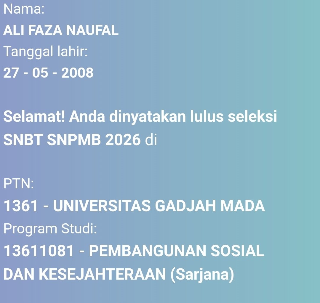 alifazanaufal's tweet photo. Alhamdulillah, akhirnya bisa buka skor.
Lolos Pil. 1 di PSdK UGM dengan rata-rata 708.88 https://t.co/03AHs8IJd1