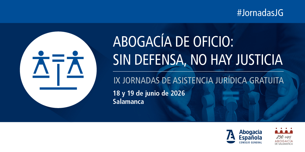 Abogacia_es's tweet photo. #JornadasJG | Abogacía Española abordará la situación actual y el futuro del #TurnoOficio. ⚖️

📍 Salamanca reunirá a profesionales de toda España para analizar los desafíos de la #JusticiaGratuita y reivindicar un servicio esencial para la ciudadanía. 👩‍⚖️👨‍⚖️

📅 18 y 19 de junio.
🤝 @icasalamanca.

https://t.co/A7PzYV7JNW