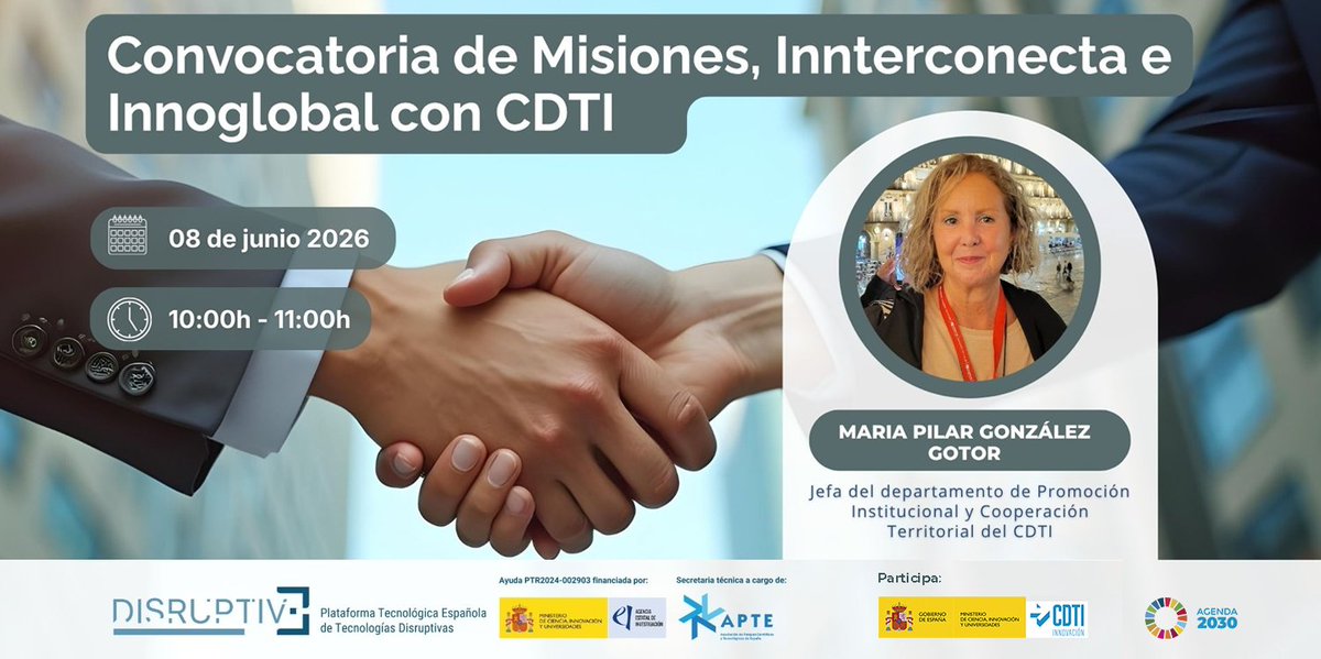 CDTI_innovacion's tweet photo. 📢Conoce las principales oportunidades de #financiación para proyectos de I+D+I a través de las convocatorias #Misiones, #Innterconecta e #Innoglobal en este webinar 🤝 en colaboración con @APTE_es

🌐Dirigido a empresas y consorcios con vocación innovadora e internacional

📅 8 de junio 🕚 10:00 – 11:00 h.
💻 Por Zoom

🔗 Más info: https://t.co/mGL90nW7rr

#AyudandoCrearFuturo #FEDERCDTI #FondosEuropeos #tecnología #innovación #AyudasCDTI