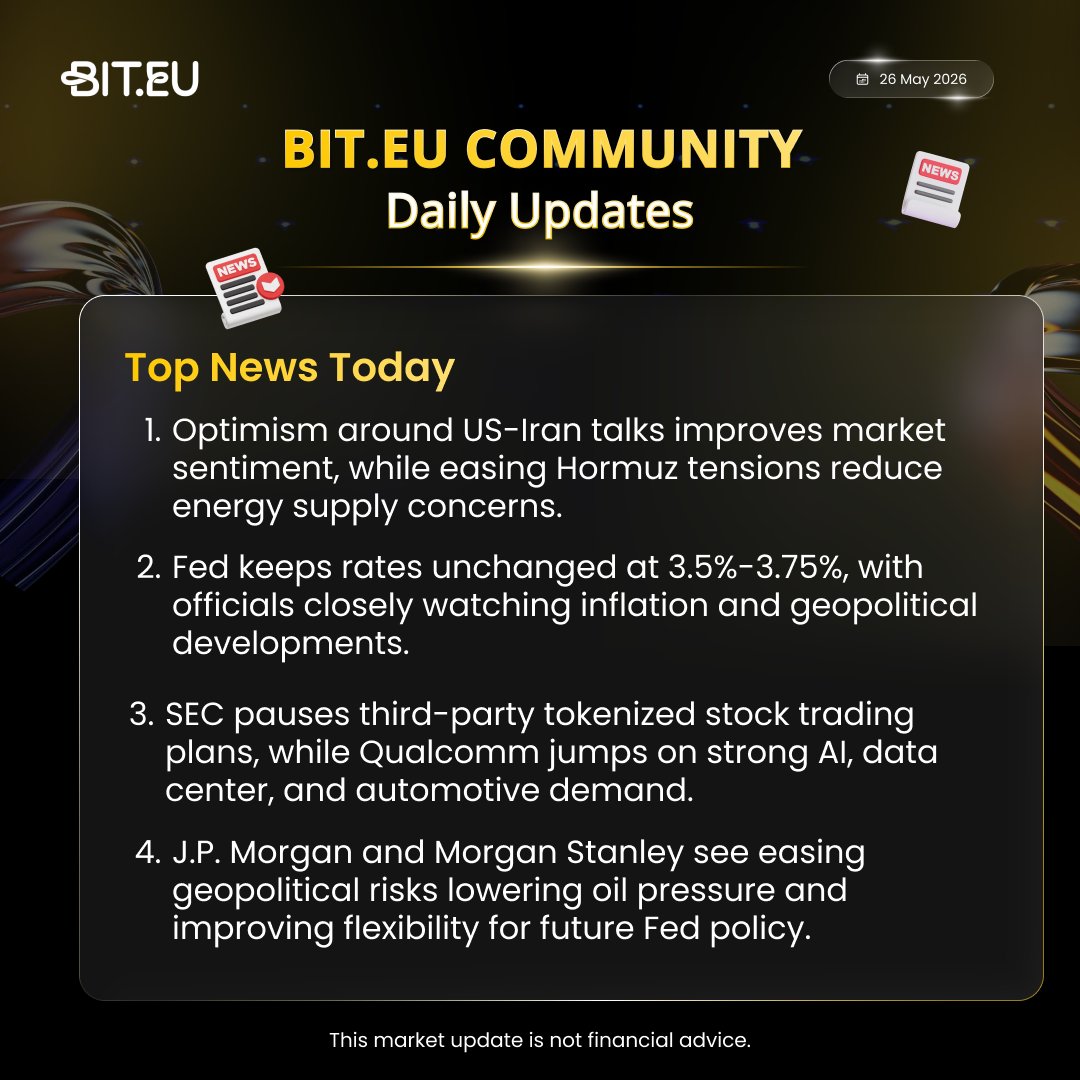 BitEuOfficial's tweet photo. https://t.co/f3BcYSDzy3 Daily Market Update (Top News) | 26 May 2026                                                              

#crypto #cryptomarket #cryptocommunity #topnews #biteu #straightofhormuz #usmarkets #usiran #inflation #aipower #aluminium #IranWar‌ #trump https://t.co/xmiHVzXaXL