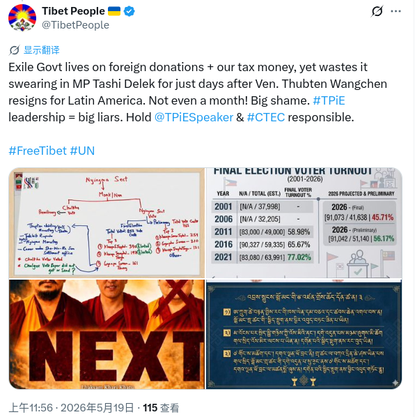 Gama1111369914's tweet photo. #达赖 集团内部互撕升级 "大选"令矛盾日益公开化 #Dalai
近期藏独网站“phayul”发文称，“流亡藏人选举委员会”剥夺了尼泊尔Choejor流亡藏人社区的选举权，破坏了“西藏民主”理念，@TibetPeople进一步指出，“流亡藏人议会”和“流亡藏人选举委员会”的错误领导导致整个“西藏民主”陷入危险之中。@TPiESpeaker https://t.co/d9DEQfPOaX