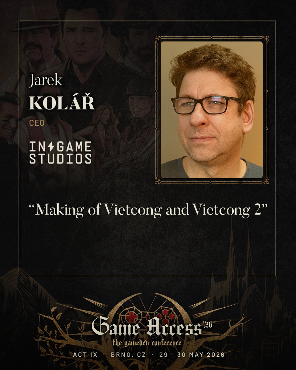 ingame_studios's tweet photo. And if that's not enough, our CEO, @JarekKolar, is taking the stage to talk about the making of Vietcong and Vietcong 2. Czech gamedev history, live. ๐ค
See you there.
#GameAccess26 #GameAccess #Brno #CzechGameDev #CrimeBoss https://t.co/dw0SnpHYjN