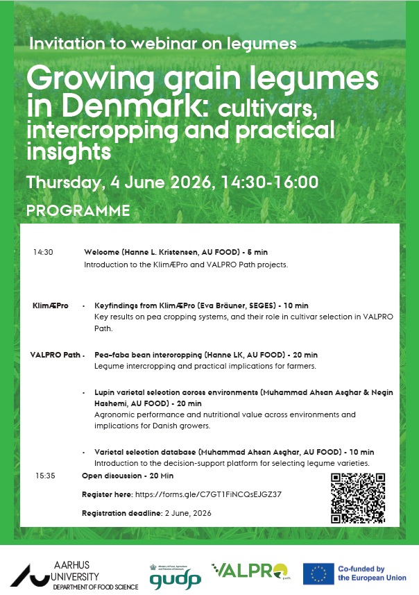 VALPRO_Path's tweet photo. 🌱Join the webinar on “Growing grain legumes in Denmark”. 
 Explore pea &amp; lupin cultivars, intercropping, and practical insights for growers from AU FOOD &amp; SEGES.

📅 4 June 2026 | ⏰ 14:30–16:00 CET
📝 Register: https://t.co/LqCffZM797

#VALPROPath #HorizonEurop #Webinar https://t.co/NdW1GRuRdT