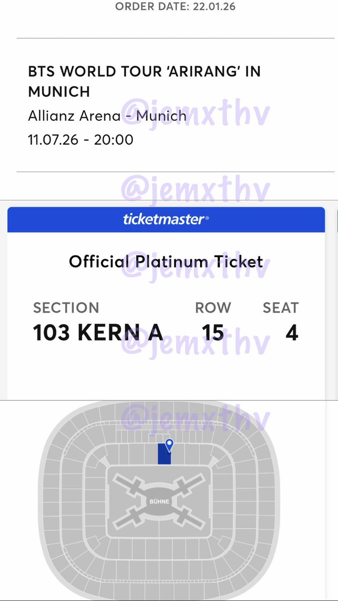 jemxthv's tweet photo. WTS LFB 

This hurts to post but I have to let go of this ticket 😭

BTS Arirang in Munich 💜
📍July 11, 2026

Send me a dm if interested. For serious buyers only. 

#BTS_Arirang #BTS_worldtour_munich #BTS #BTS_worldtour https://t.co/kHosOurrA3