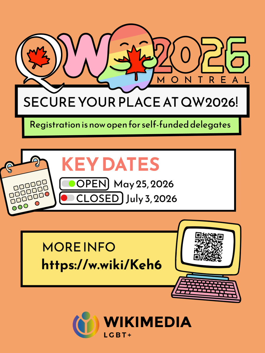 wikilgbt's tweet photo. Good day everyone! Applications are now open for self-funded delegates to Queering Wiki in Montreal. We are really looking forward to having you join us at this history-making event. Click the link in our bio for more info." - https://t.co/CHHiTGflED https://t.co/UAaSUuIAmF