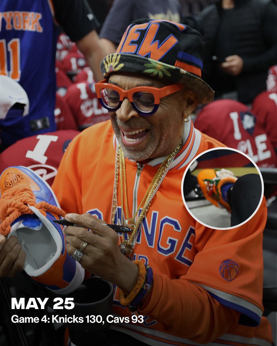 streetsouk's tweet photo. The Knicks are undefeated when Spike Lee wears the Homecoming x Nike Air Max Plus by Grace Ladoja👀🔥 https://t.co/tkWaouBupI