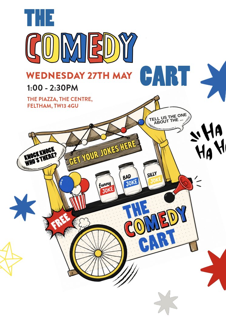 Feltham_Arts's tweet photo. Feltham Festival Community Funday! 
Join us tomorrow from 11:00 am to 3:00 pm at The Piazza, Feltham, for a day packed with fun! Don't miss the Comedy Cart between 1:00 pm and 2:30 pm—stop by, grab a joke, and share a laugh. See you there! https://t.co/bmzJWkMYtM