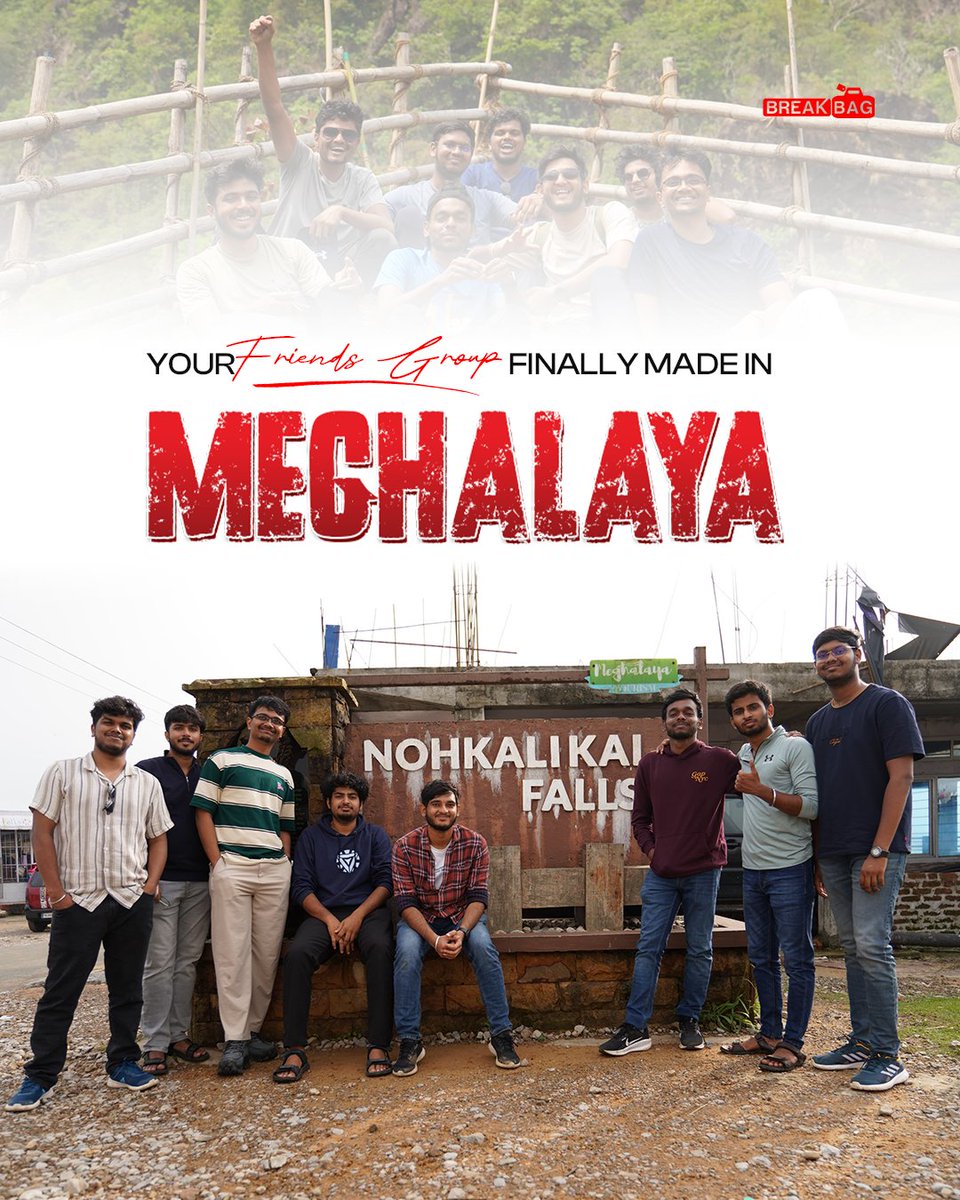 breakbag01's tweet photo. The plan that started with “bro let’s go somewhere” finally turned into waterfalls, mountain roads, café stops, rainy memories, and nonstop laughter.
Meghalaya doesn’t just give you views.
It gives your group stories you’ll talk about for years.

#Meghalaya #FriendsTrip #Shillong https://t.co/TYKkA4myC5