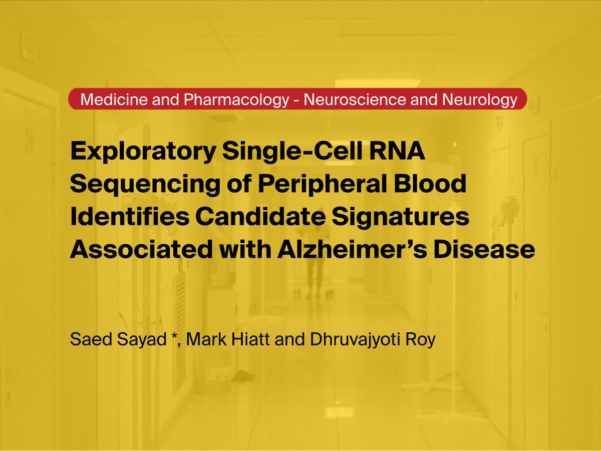 Preprints_org's tweet photo. A #preprint uses peripheral-blood single-cell RNA sequencing to identify distinct gene expression patterns and cell subtypes in Alzheimer’s disease.

👇 Read the full preprint in comments.

#OpenScience https://t.co/033IleLd9O