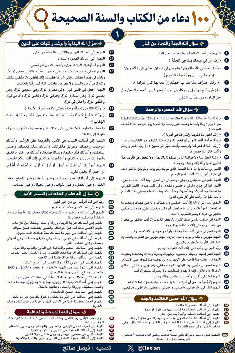 3eslan's tweet photo. من جوامع دعاء النبي صلى الله عليه وسلم و
١٠٠ دعاء من الكتاب والسنة الصحيحة
#يوم_عرفه https://t.co/FJwo8peYw7