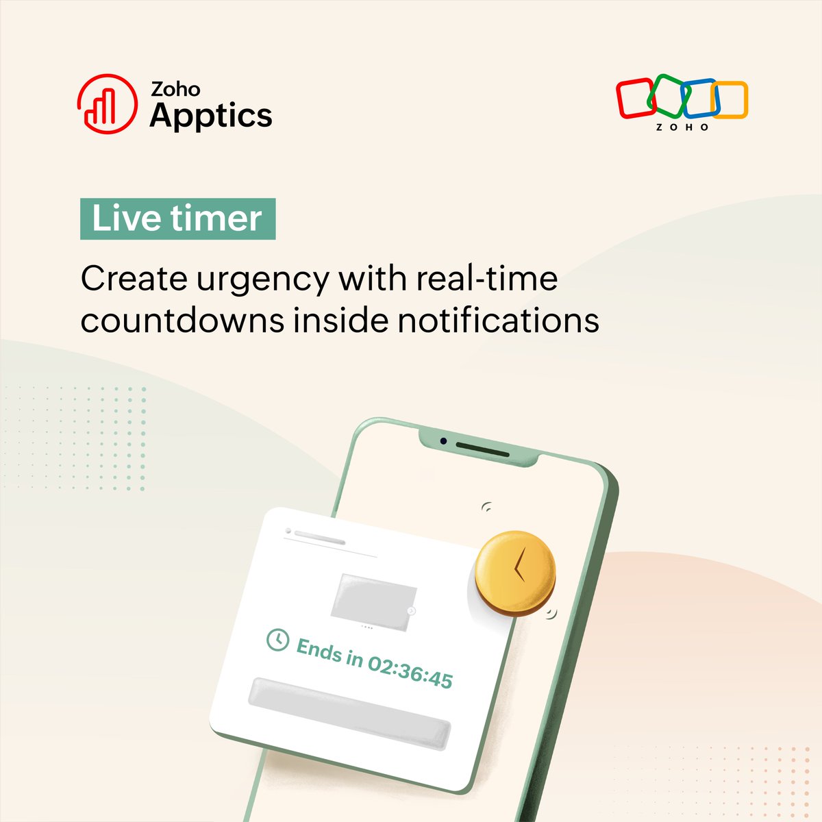ZohoApptics's tweet photo. 5) Set live timers for time-sensitive notifications https://t.co/yOdCooT7ZV