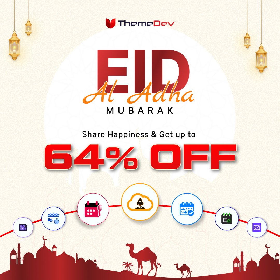 themedev_'s tweet photo. ✨ Celebrate Eid with joy, gratitude &amp; togetherness!

ThemeDev brings up to 64% OFF on your favorite WordPress plugins. Build, scale &amp; optimize your website with powerful tools at unbeatable prices

#EidAlAdha #ThemeDev #EidSale #WordPress #WebDevelopment #WPPlugins https://t.co/CD8QRdiBlo