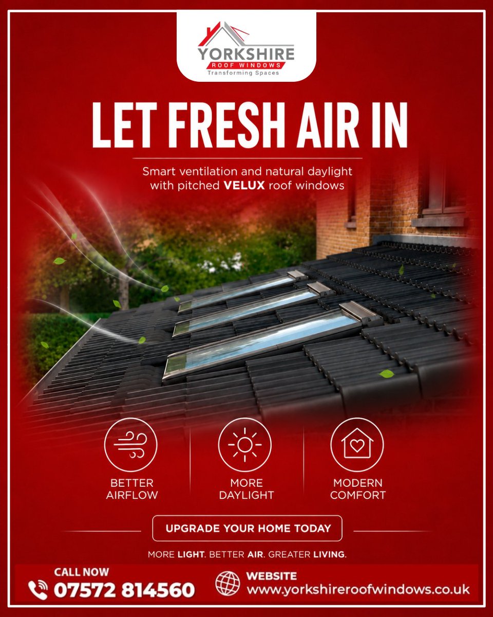 Yroofwindows's tweet photo. Bring fresh air and natural daylight into your home with pitched VELUX roof windows designed for comfort &amp; modern living.

Upgrade your space today with Yorkshire Roof Windows.
Call at 07572 814560!
https://t.co/31jz3gwONt

#velux #roofwindows #pitchedroof #naturallight https://t.co/jEfZvhJW6X