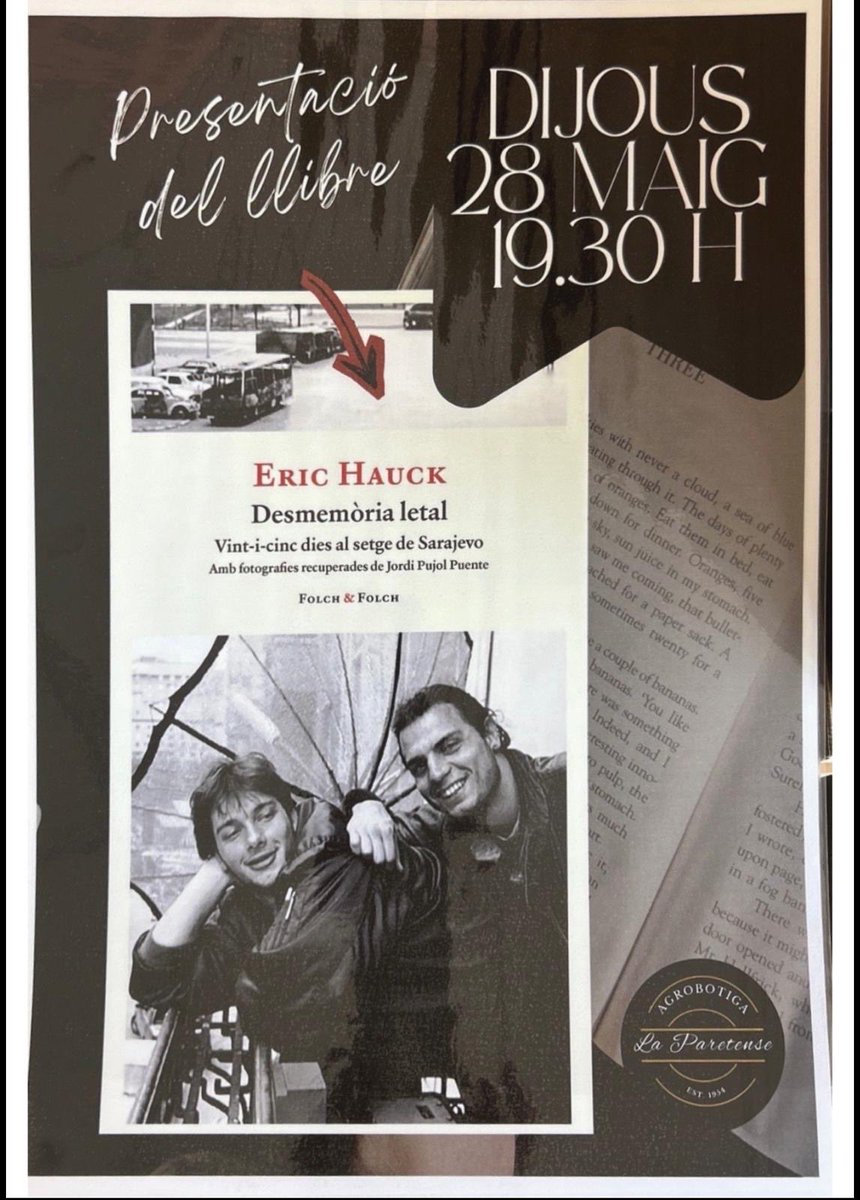 EditorialFolch's tweet photo. 📚 Eric Hauck amb Desmemòria letal, aquest dijous a les 19:30h a La Paretense, Parets del Vallès. 

❤️ No us el perdeu!

@EricHauck https://t.co/o2wk2z8VTk