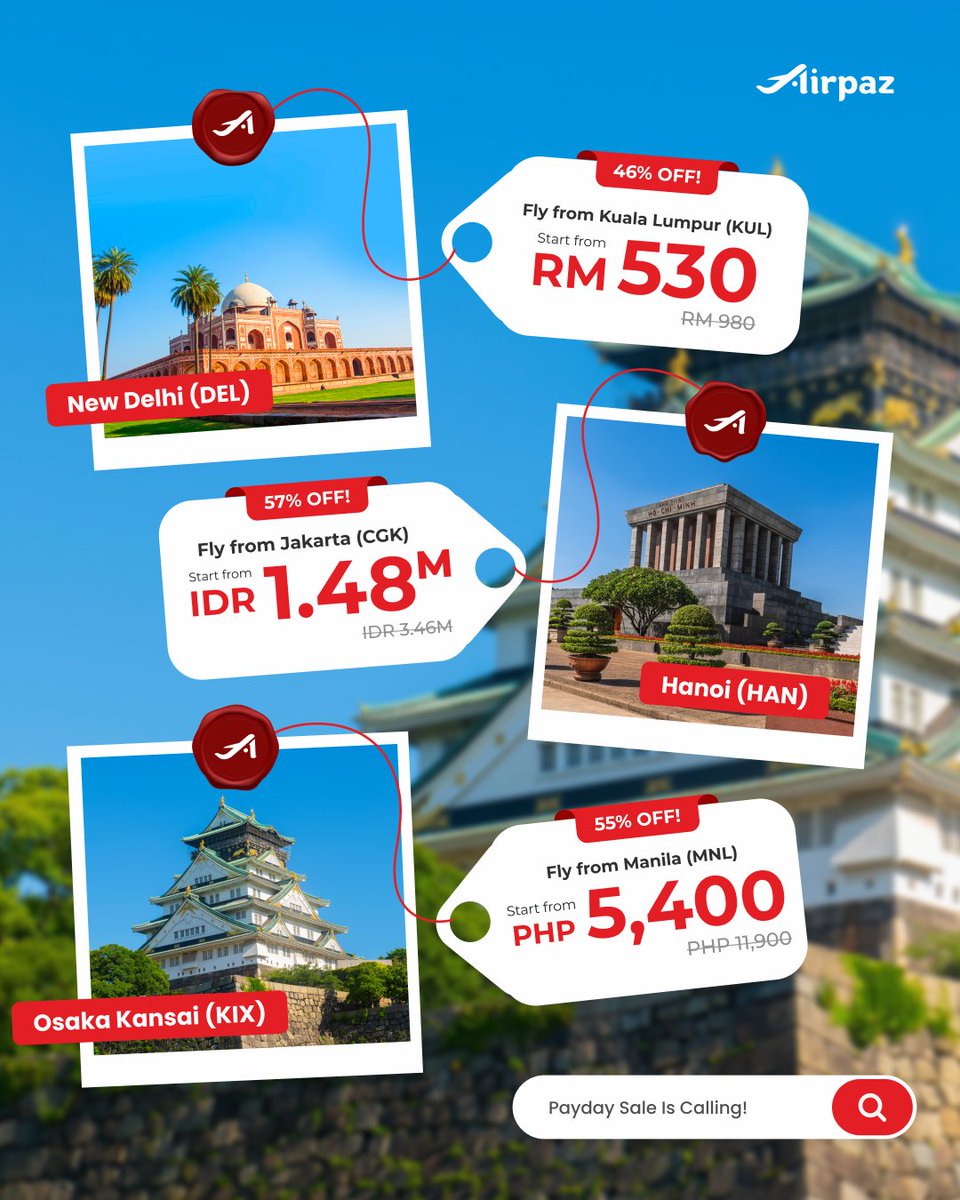 Airpaz's tweet photo. 🔥 Don’t sleep on these deals!
Fly smarter with Super Saver Deals up to 50% OFF ✈️💸
Hurry before prices take off 👉 https://t.co/fk6yct6dIu https://t.co/0rF9z04oLG