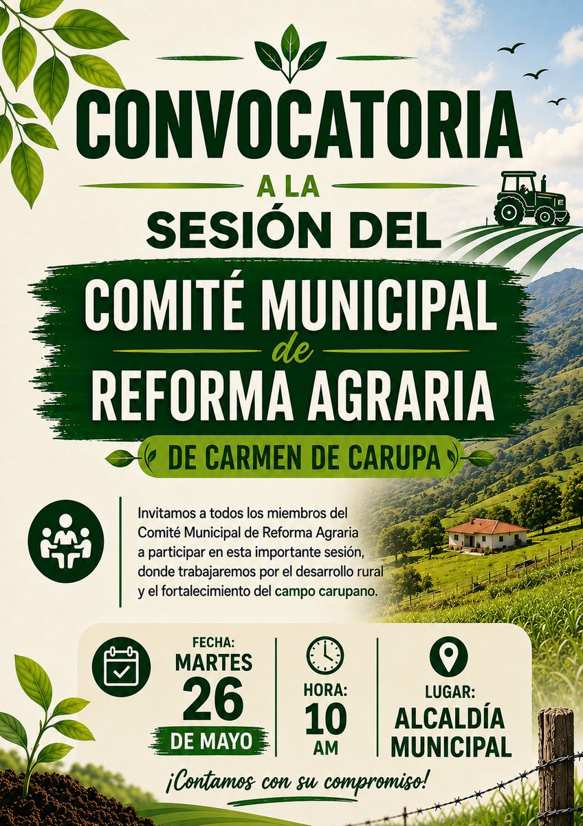 CesarJerezM's tweet photo. Hoy la cita con la #ReformaAgraria es en Carmen de Carupa, Cundinamarca. Sesión del Comité Municipal de Reforma Agraria. Participa! https://t.co/KEK4w1yBgu