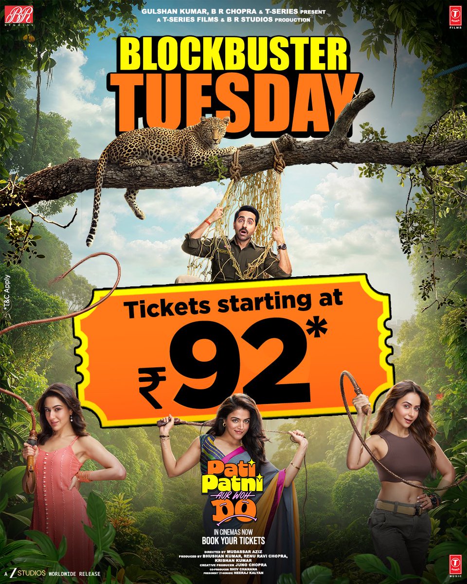 BRStudiosLLP's tweet photo. Your sign to book those Rs. 92 tickets right now 👀

Book Your Tickets Now - https://t.co/SYKpQTx5NV

#PatiPatniAurWohDo in cinemas worldwide NOW!

@ayushmannk @SaraAliKhan @WamiqaG @Rakulpreet #MudassarAziz #BhushanKumar #JunoChopra #KrishanKumar #RenuRaviChopra #VijayRaaz @dirtigmanshu @RazaMishra @v_vishal13 #ShireeshKumarSharma #DeepikaAmin #GuneetSingh #DurgeshKumar @ShivChanana @NeerajKalyan_24 @TSeries @BRStudiosLLP @ZeeStudios_