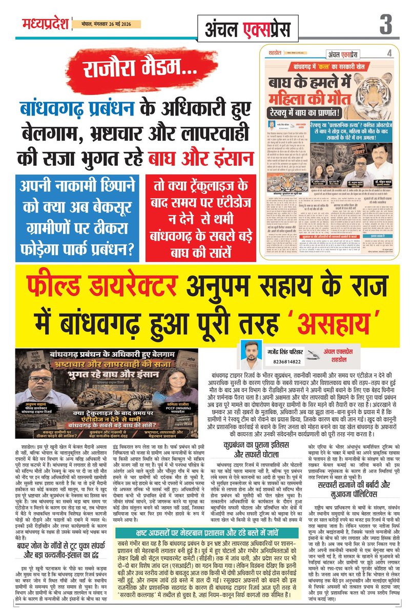 pariharji01's tweet photo. @CMMadhyaPradesh @minforestmp @PMOIndia @ntca_india  कुप्रबंधन ले रहा बाघ और इंसान की जान!! https://t.co/05Drxw4pl3
